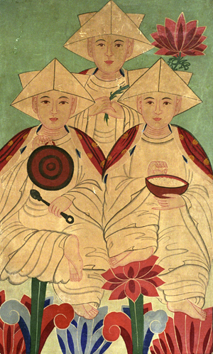 Birth Spirits (Samsin Halmôni), Color and paper on fabric, Mid 20th Century, The Korea Society Collection