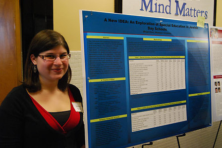 Miriam Krent '09 stands next to her poster titled, "A New Idea: An Exploration of Special Education in Jewish Day Schools."