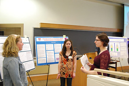 Sarah Jeffrey '09 and Suzanna Hirsch '10 talk with Hilary Barth, Assistant Prof. of Psychology