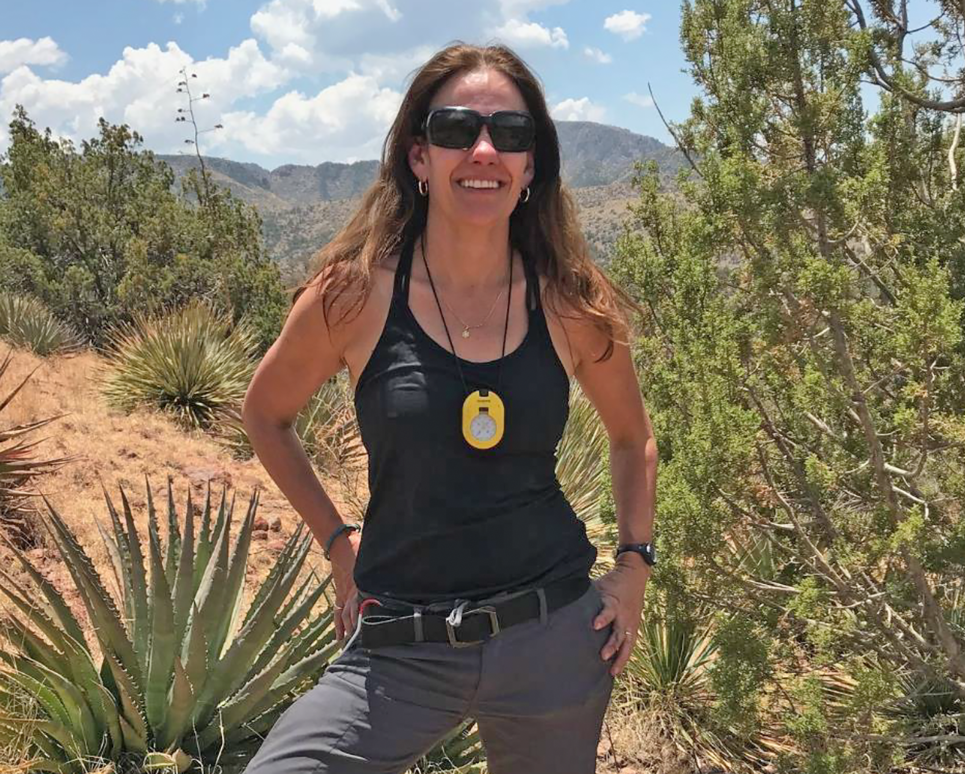 Portrait of Helen Poulos in the desert.