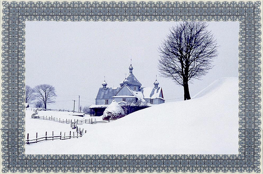 Church church in Kryvorivnia in snowy field