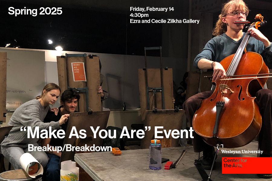 Person playing cello and harmonica with others drawing in background