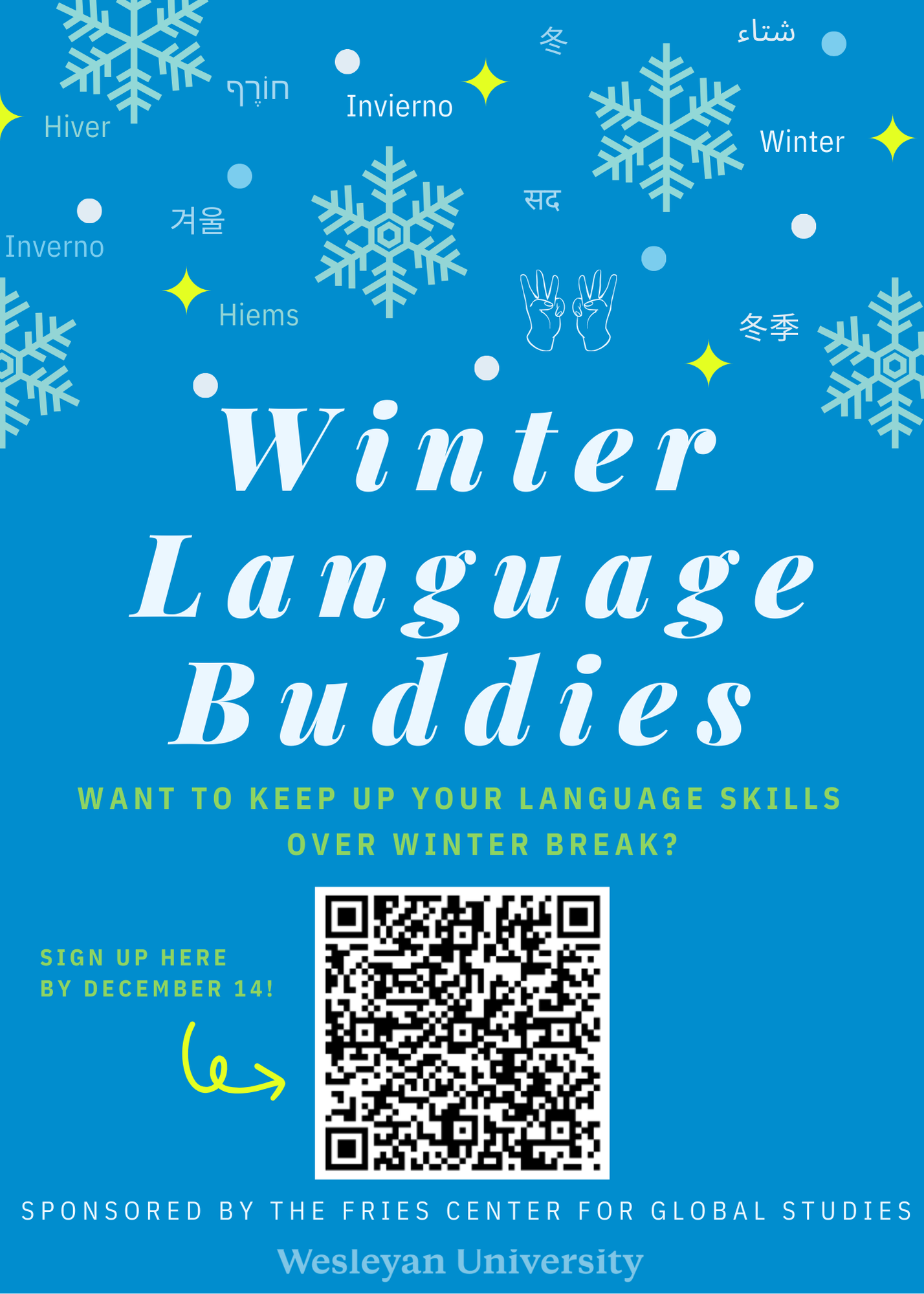 Winter Language Buddies flyer - Sign up by December 14th