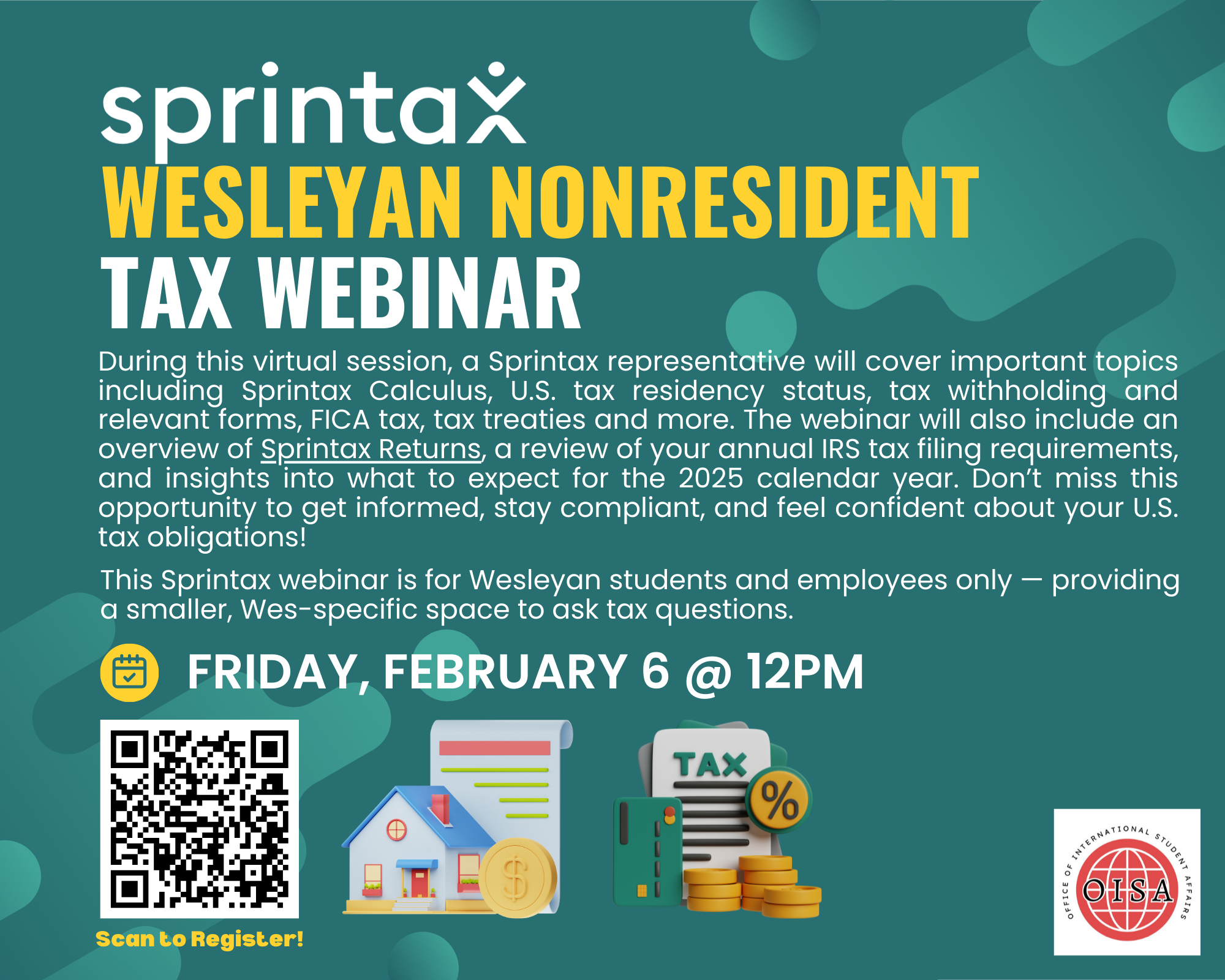 Sprintax Wesleyan Nonresident Tax Webinar digital flyer