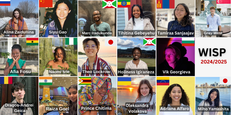 Collage image with photos of 17 members of Wesleyan International Speakers Program.